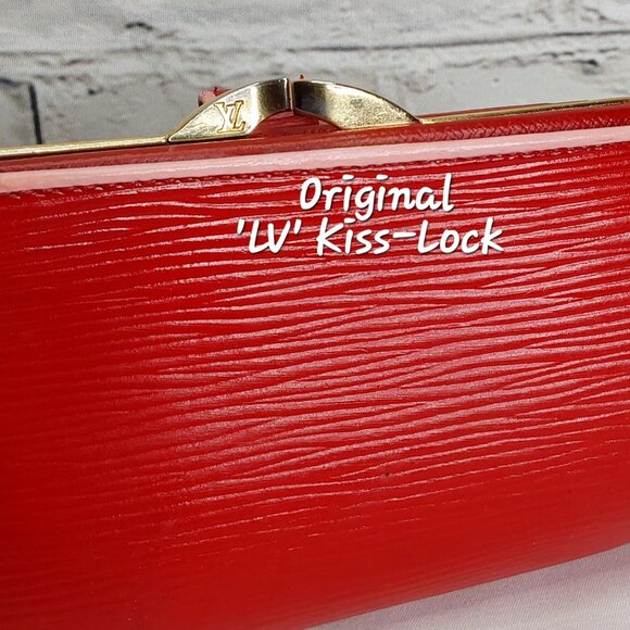 'LOUIS VUITTON' 'EPI' LEATHER CURVED~KISS~LOCK CUSTOM CHERRY RED WALLET - Picture 3 of 16